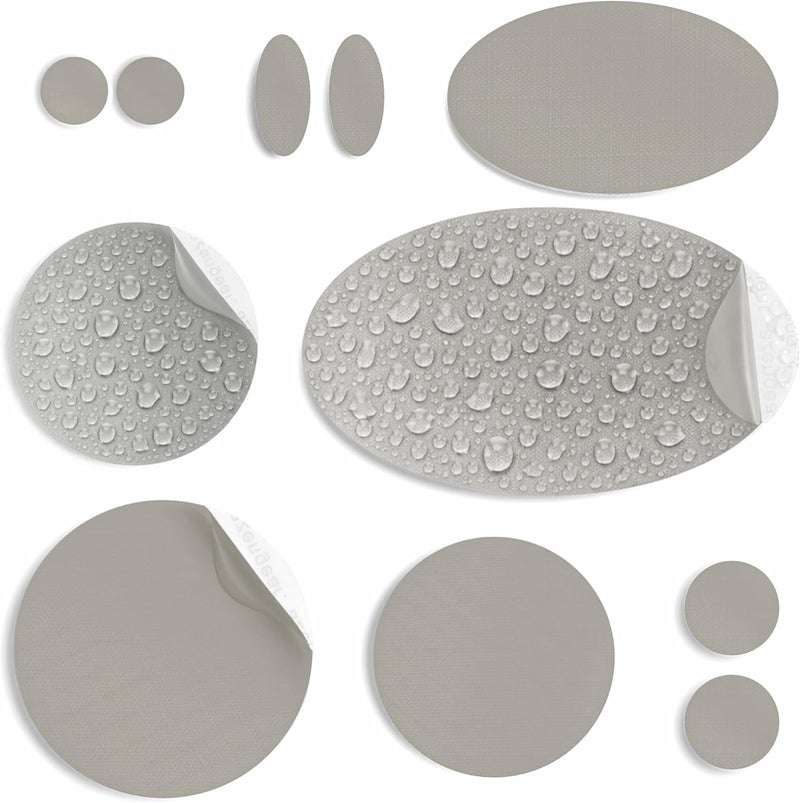 aZengear Repair Patches for Down Jackets Waterproof Self Adhesive Pre-Cut Tear-Cold Heat Resistant Nylon Polyester Fabric Repair Pattern Inflatable Tents (11pcs, Taupe Grey) - Image 1